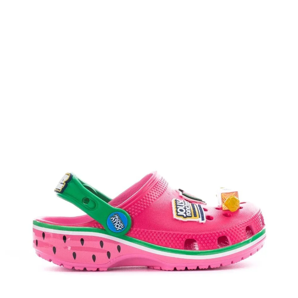 Crocs Girl's Pink Green Classic Rancher Adjustable Slip-On‎ Casual Clogs Size 4